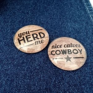 Pair of Western Cowboy Themed Glass Dome Refrigerator Magnets